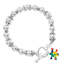 Load image into Gallery viewer, Autism Colored Puzzle Piece Silver Beaded Bracelets - Fundraising For A Cause