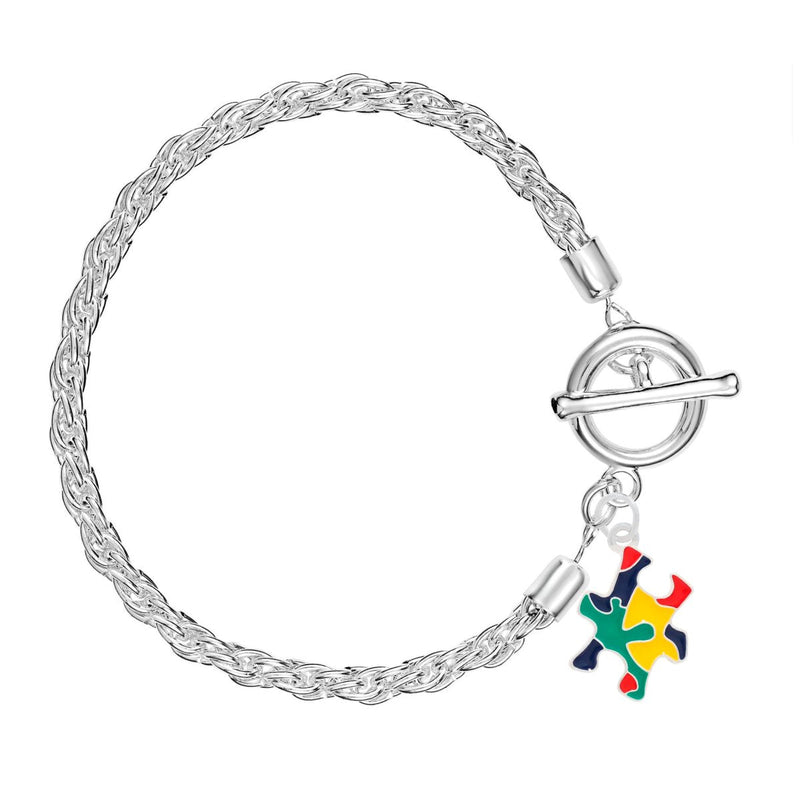 Autism Colored Puzzle Piece Silver Rope Bracelets - Fundraising For A Cause