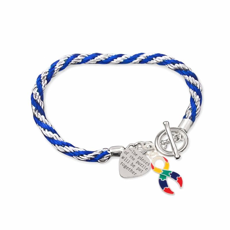 Autism Pieces of The Puzzle Rope Style Ribbon Bracelets - Fundraising For A Cause