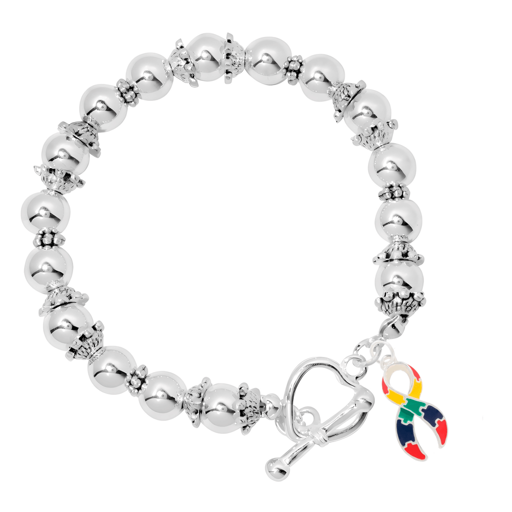 Autism Ribbon Silver Beaded Bracelets - Fundraising For A Cause