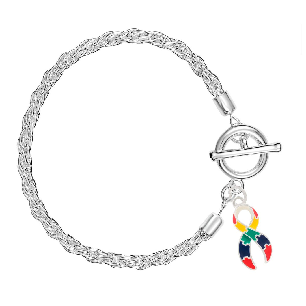 Autism Ribbon Silver Rope Bracelets - Fundraising For A Cause