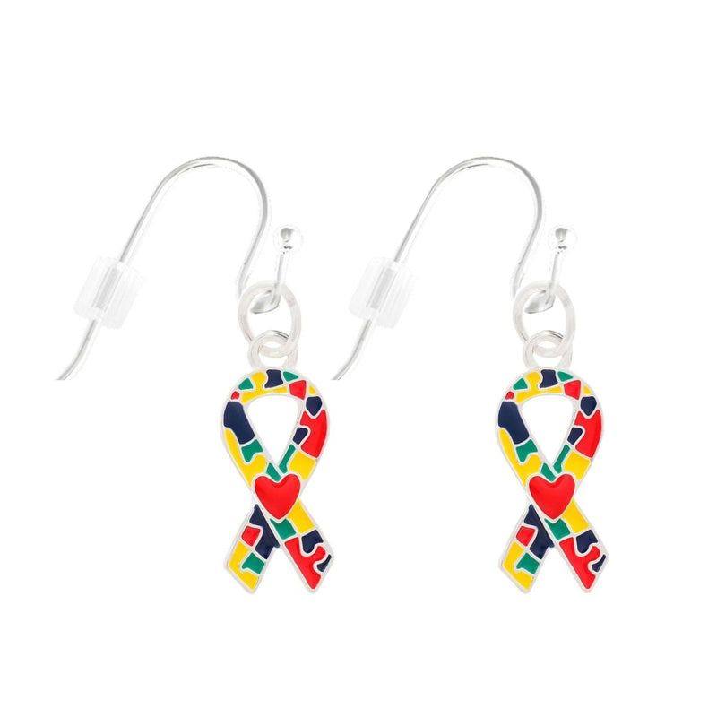 Autism Ribbon with Heart Hanging Earrings - Fundraising For A Cause