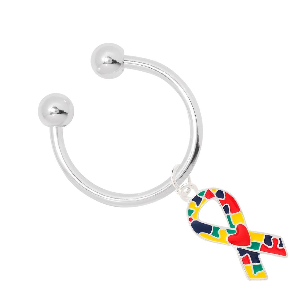 Autism Ribbon with Heart Horseshoe Key Chains - Fundraising For A Cause