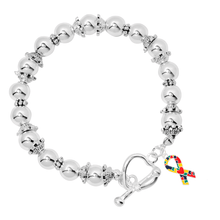 Load image into Gallery viewer, Autism Ribbon with Heart Silver Beaded Bracelets - Fundraising For A Cause