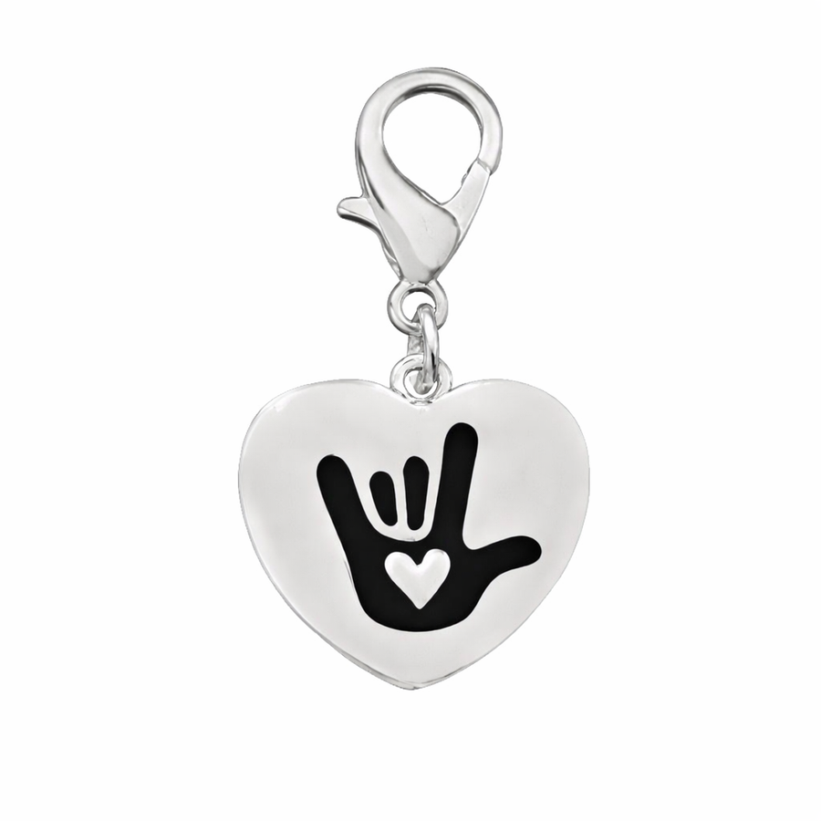 Deaf Sign language Sign for I Love You Heart Hanging Charms