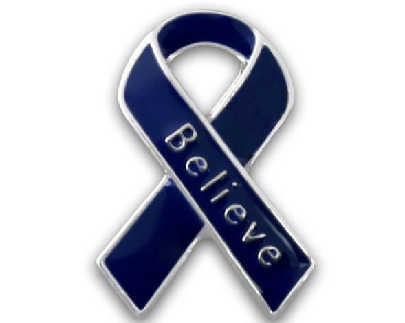 Believe Dark Blue Ribbon Pins - Fundraising For A Cause