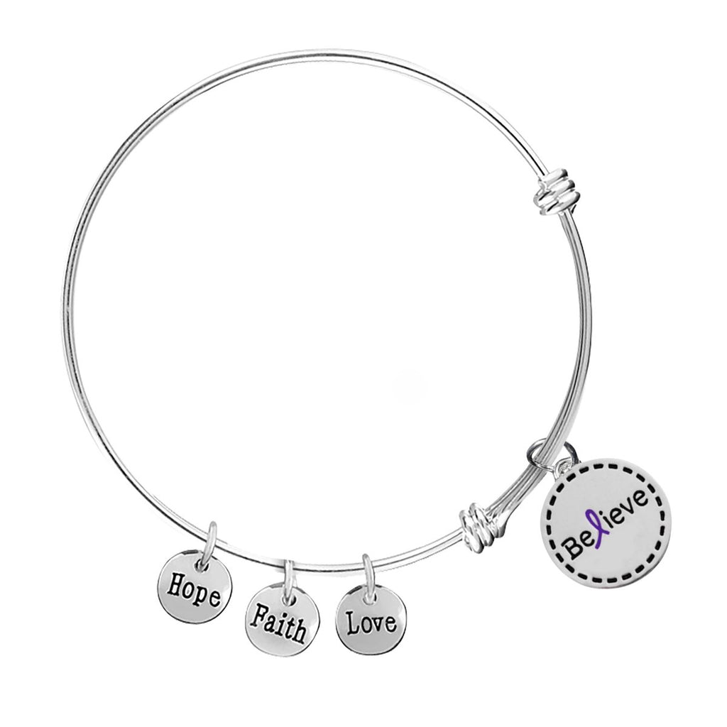 Believe Purple Ribbon Retractable Charm Bracelets - Fundraising For A Cause