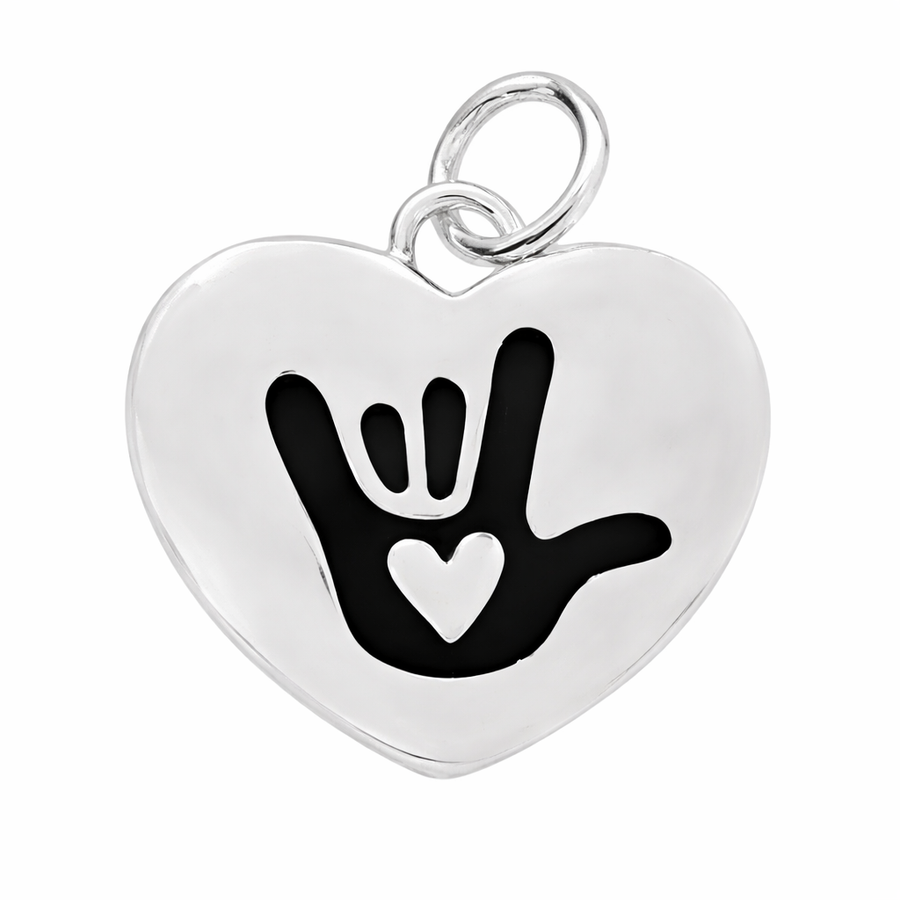 Deaf Sign Language Sign for I love You Heart Charms