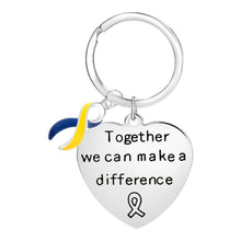 Load image into Gallery viewer, Big Heart Blue &amp; Yellow Ribbon Key Chains - Fundraising For A Cause