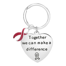 Load image into Gallery viewer, Big Heart Burgundy Ribbon Key Chains - Fundraising For A Cause