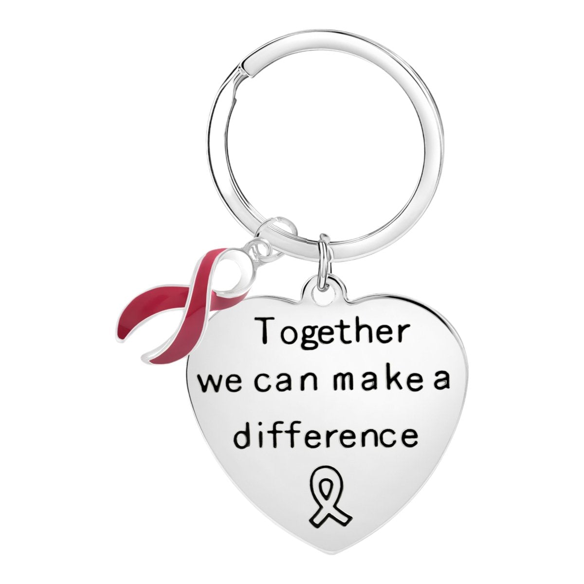 Big Heart Burgundy Ribbon Key Chains - Fundraising For A Cause