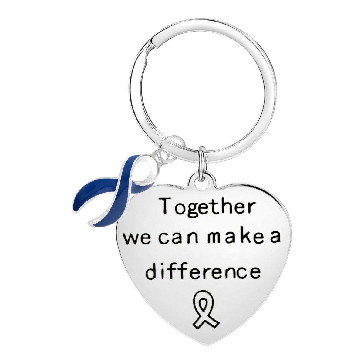 Big Heart Dark Blue Ribbon Key Chains - Fundraising For A Cause