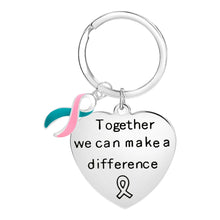 Load image into Gallery viewer, Big Heart Pink &amp; Teal Ribbon Key Chains - Fundraising For A Cause