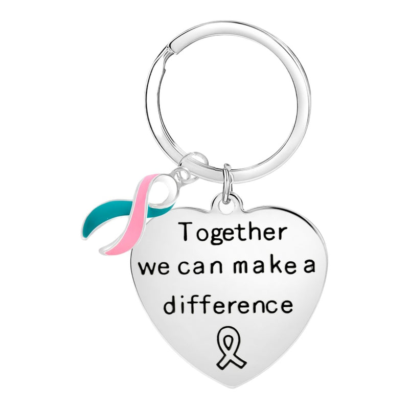 Big Heart Pink & Teal Ribbon Key Chains - Fundraising For A Cause