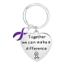 Load image into Gallery viewer, Big Heart Purple Ribbon Key Chains - Fundraising For A Cause