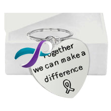 Load image into Gallery viewer, Big Heart Teal &amp; Purple Ribbon Key Chains - Fundraising For A Cause