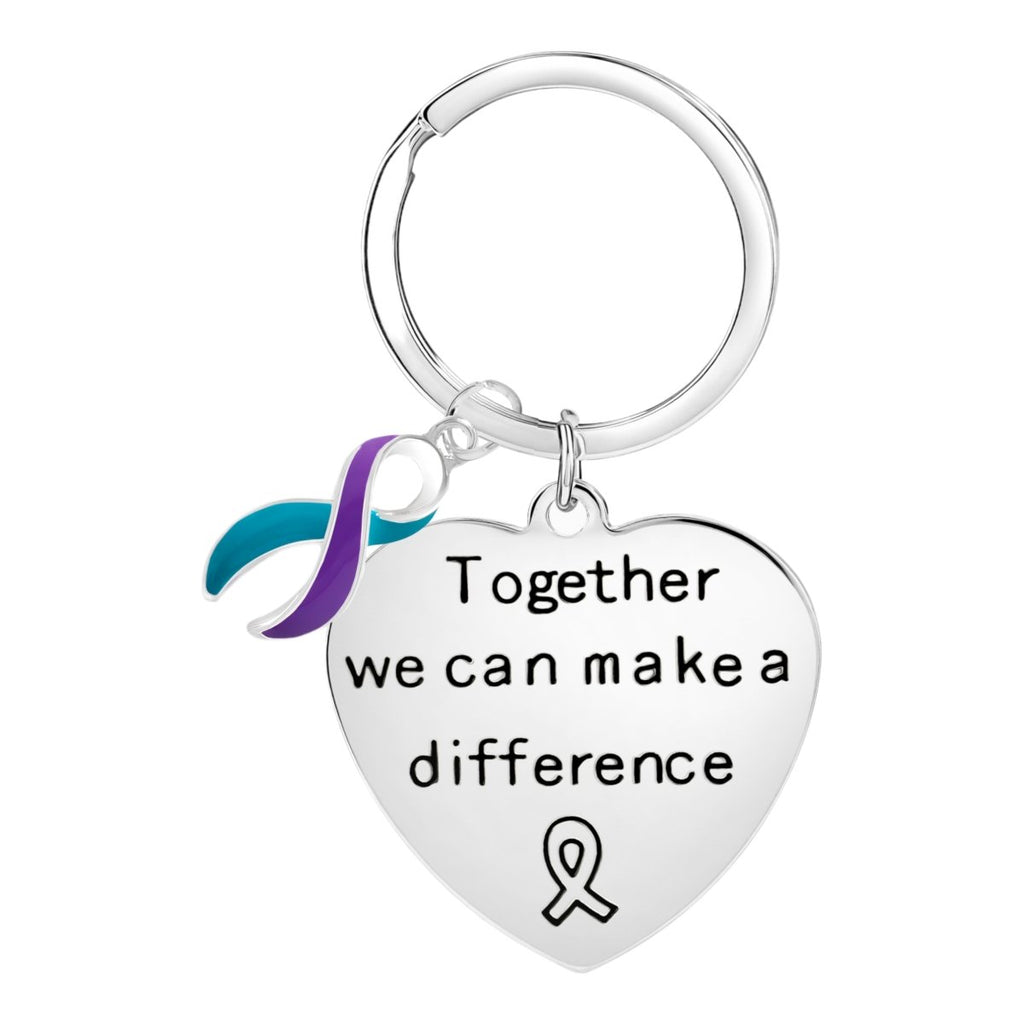 Big Heart Teal & Purple Ribbon Key Chains - Fundraising For A Cause