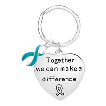 Load image into Gallery viewer, Big Heart Teal Ribbon Key Chains - Fundraising For A Cause