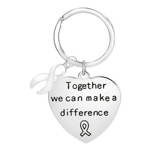 Load image into Gallery viewer, Big Heart White Ribbon Awareness Key Chains - Fundraising For A Cause