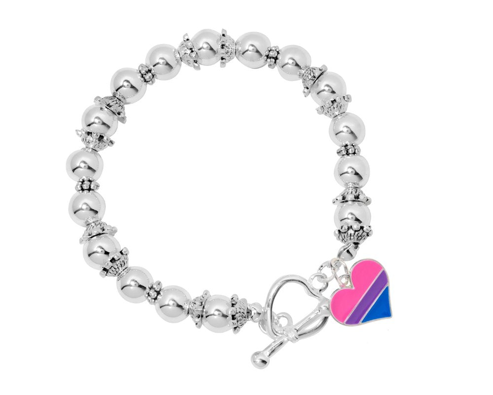 Bisexual Flag Beaded Heart Charm Bracelets - Fundraising For A Cause