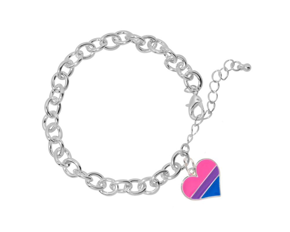 Bisexual Flag Heart Chunky Charm Bracelets - Fundraising For A Cause