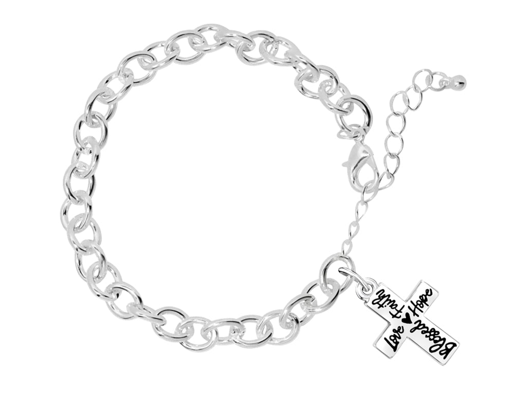 Blessed, Hope, Faith, and Love Cross Chunky Charm Bracelet - Fundraising For A Cause