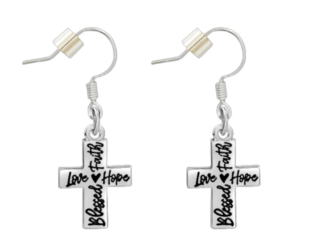 Blessed, Hope, Faith, and Love Cross Religious Earrings - Fundraising For A Cause