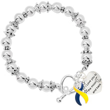 Load image into Gallery viewer, Blue &amp; Yellow Ribbon Love You To The Moon Silver Beaded Bracelets - Fundraising For A Cause