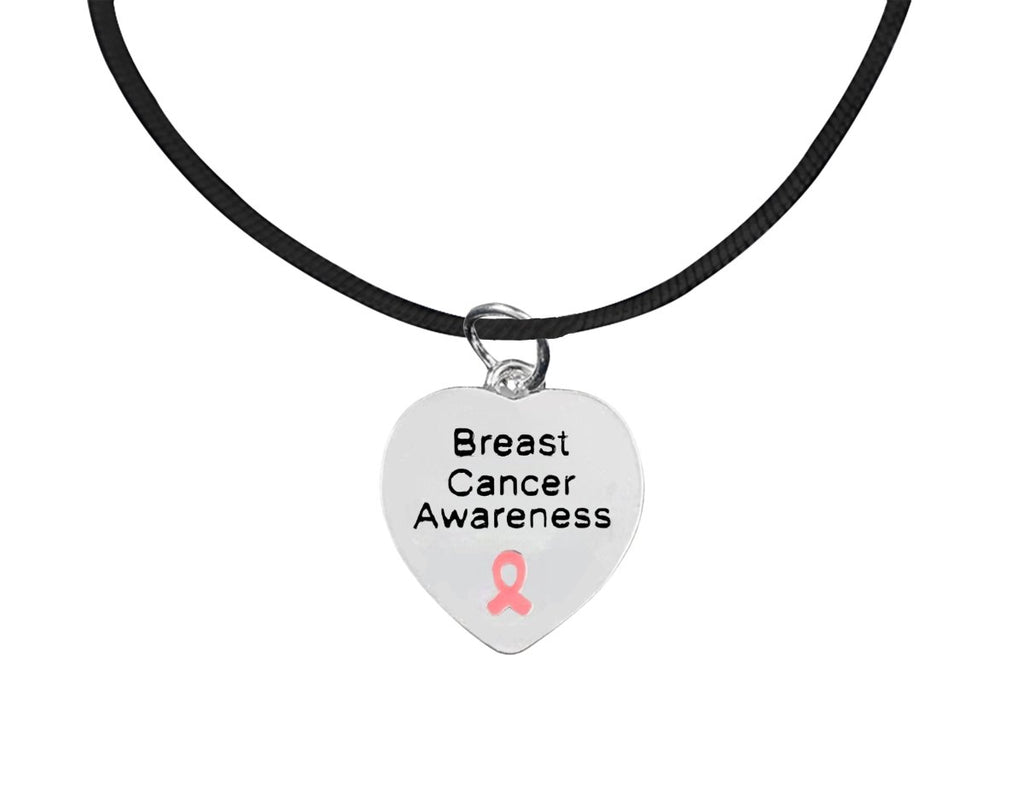 Breast Cancer Awareness Heart Leather Cord Necklaces - Fundraising For A Cause