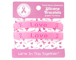 Breast Cancer Awareness Pink Ribbon Silicone Bracelet Counter Display (12 Cards) - Fundraising For A Cause