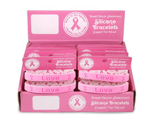 Load image into Gallery viewer, Breast Cancer Awareness Pink Ribbon Silicone Bracelet Counter Display (12 Cards) - Fundraising For A Cause