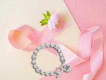 Load image into Gallery viewer, Breast Cancer Charm Silver Beaded Bracelets - Fundraising For A Cause