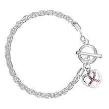 Load image into Gallery viewer, Breast Cancer Crystal Pink Ribbon Rope Bracelets - Fundraising For A Cause