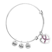 Load image into Gallery viewer, Breast Cancer Crystal Ribbon Retractable Charm Bracelets - Fundraising For A Cause