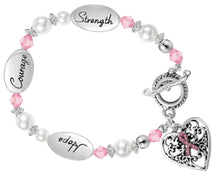 Load image into Gallery viewer, Breast Cancer Hope Courage Strength Bracelet w/Free Pin Offer - Just $12.99 - Fundraising For A Cause