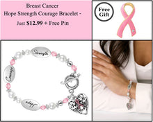 Load image into Gallery viewer, Breast Cancer Hope Courage Strength Bracelet w/Free Pin Offer - Just $12.99 - Fundraising For A Cause