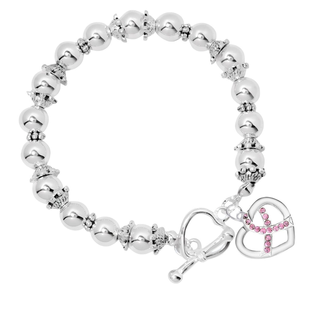 Breast Cancer Pink Crystal Ribbon Beaded Bracelets - Fundraising For A Cause