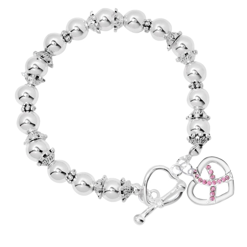 Breast Cancer Pink Crystal Ribbon Beaded Bracelets - Fundraising For A Cause