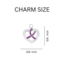 Load image into Gallery viewer, Silver Heart Crystal Purple Ribbon Charms