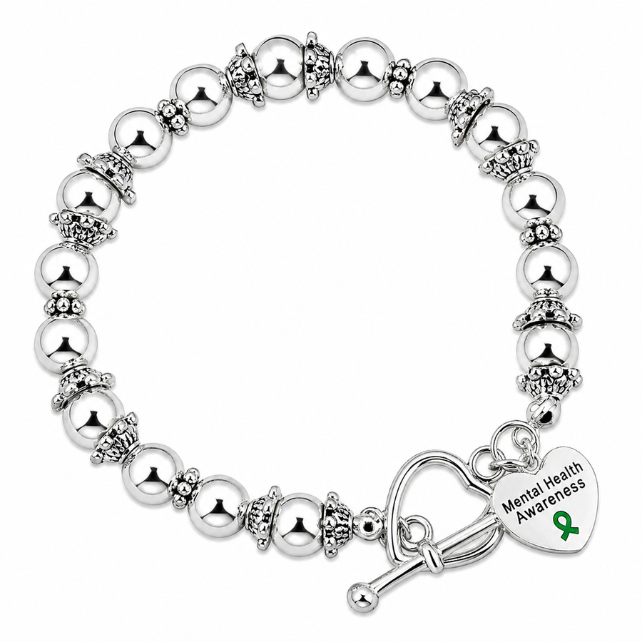 Mental Health Awareness Heart Charm Beaded Bracelets