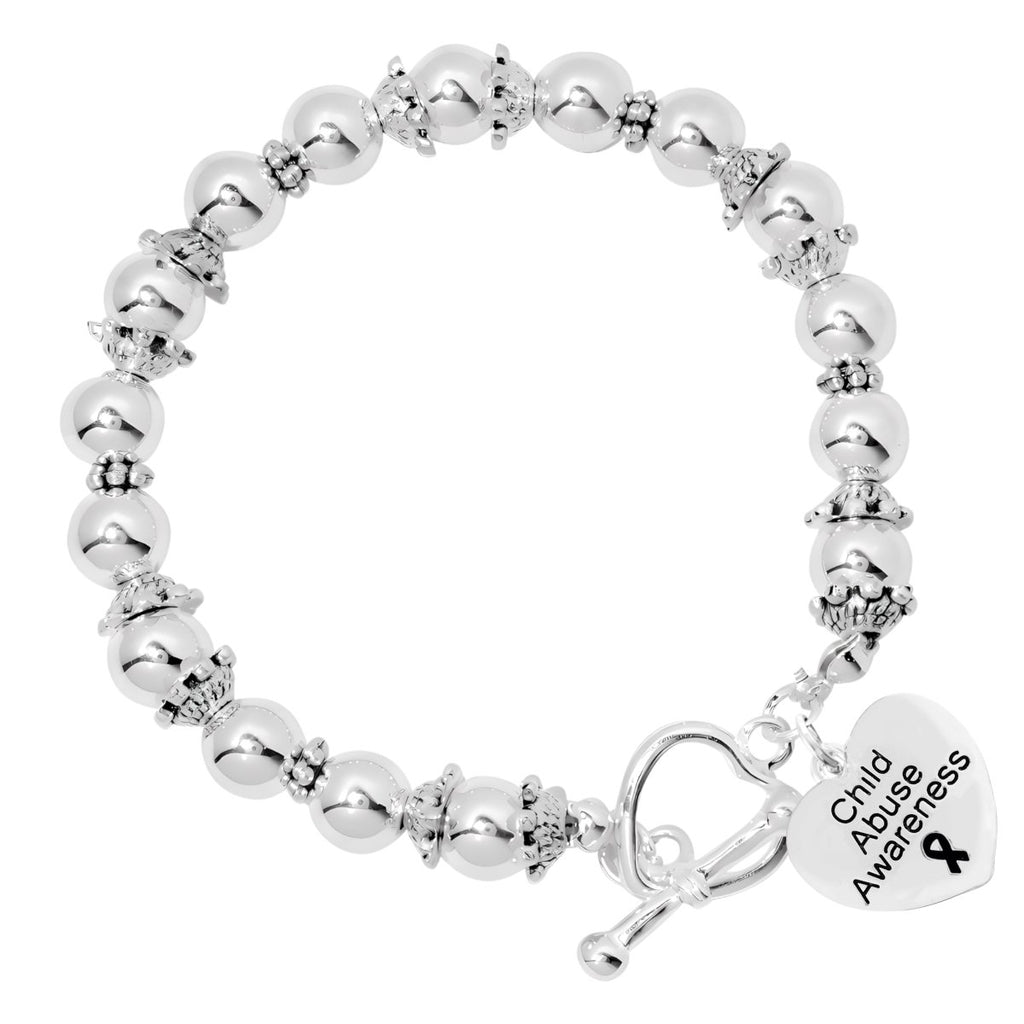 Child Abuse Awareness Heart Charm Beaded Bracelets - Fundraising For A Cause