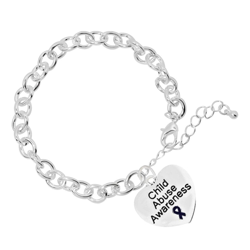 Child Abuse Heart Charm Chunky Link Style Bracelets - Fundraising For A Cause