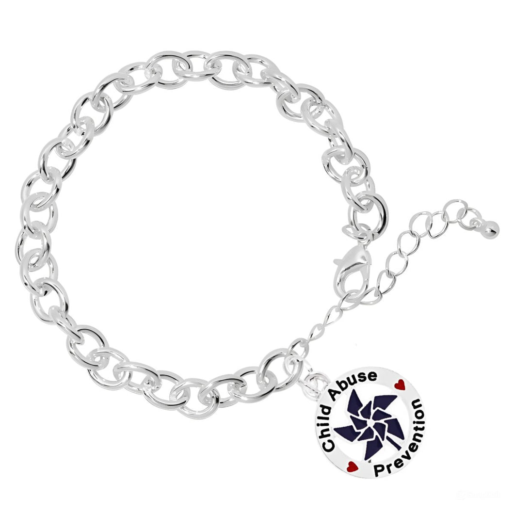 Child Abuse Prevention Blue Pinwheel Charm Chained Style Bracelets - Fundraising For A Cause