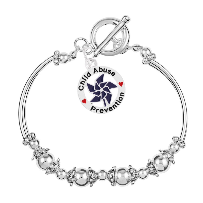 Child Abuse Prevention Blue Pinwheel Charm Partial Beaded Bracelets - Fundraising For A Cause