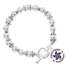 Load image into Gallery viewer, Child Abuse Prevention Blue Pinwheel Charm Silver Beaded Bracelets - Fundraising For A Cause