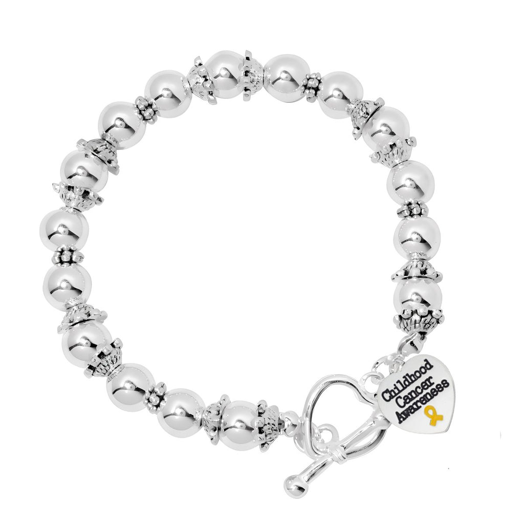 Childhood Cancer Heart Awareness Charm Silver Beaded Bracelets - Fundraising For A Cause