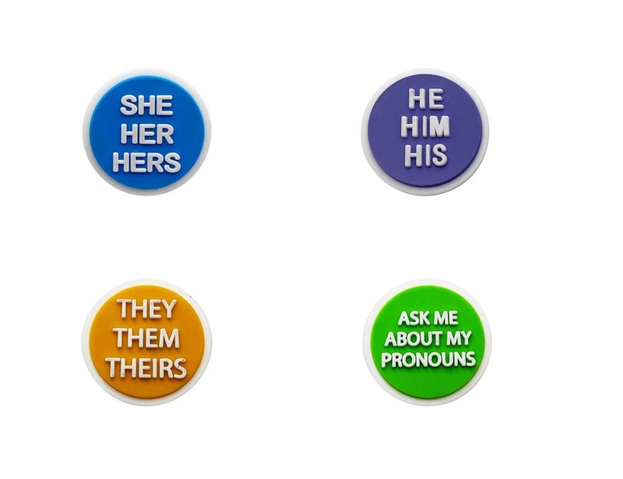 Circle Shaped Pronoun Pins - He/Him, She/Her/Hers, They/Them, Ask Me - Fundraising For A Cause