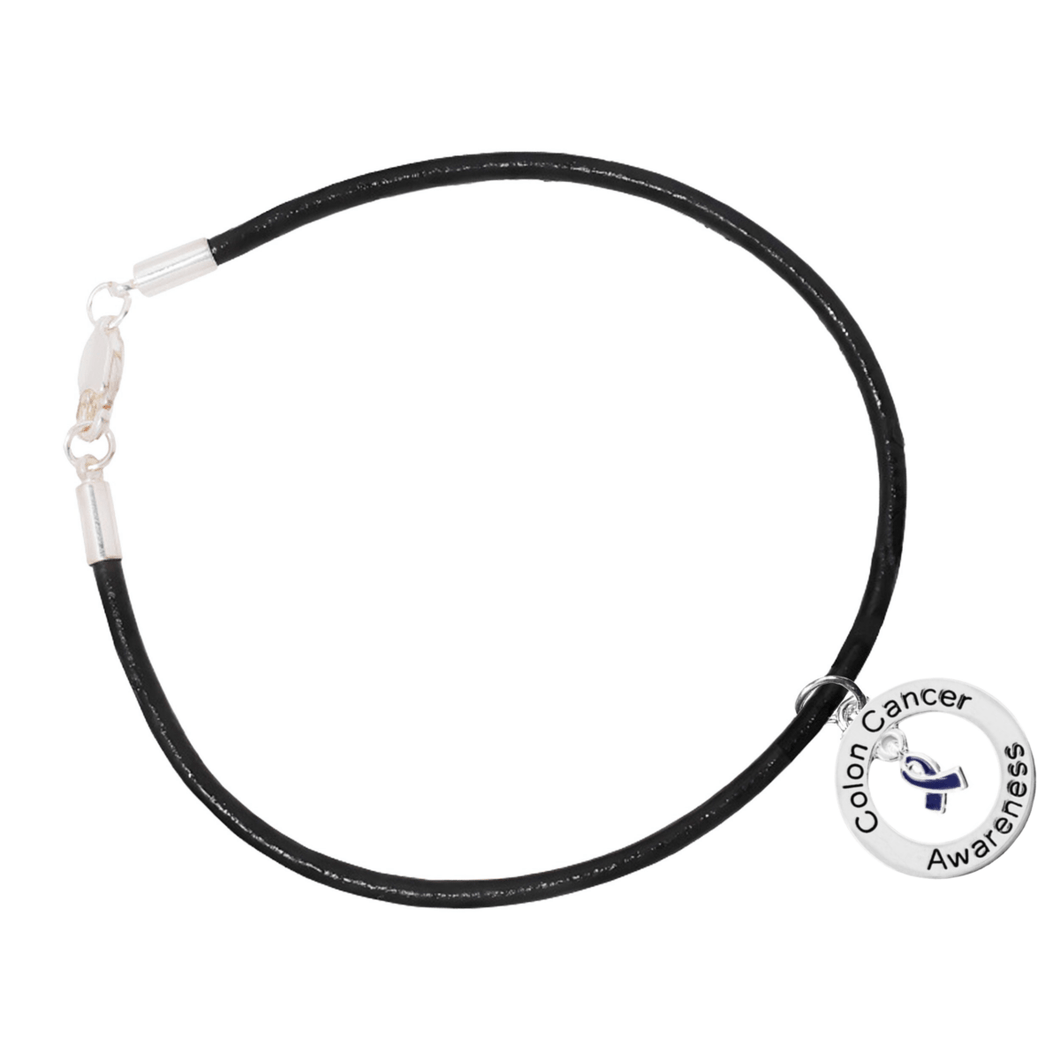 Colon Cancer Awareness Black Leather Cord Bracelets - Fundraising For A Cause