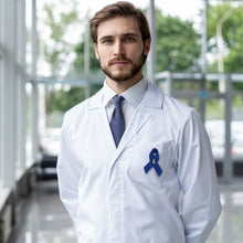 Load image into Gallery viewer, Colon Cancer Awareness Blue Satin Ribbon Pins - Fundraising For A Cause