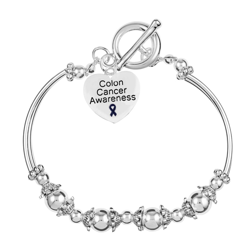 Colon Cancer Awareness Heart Charm Partial Beaded Bracelets - Fundraising For A Cause